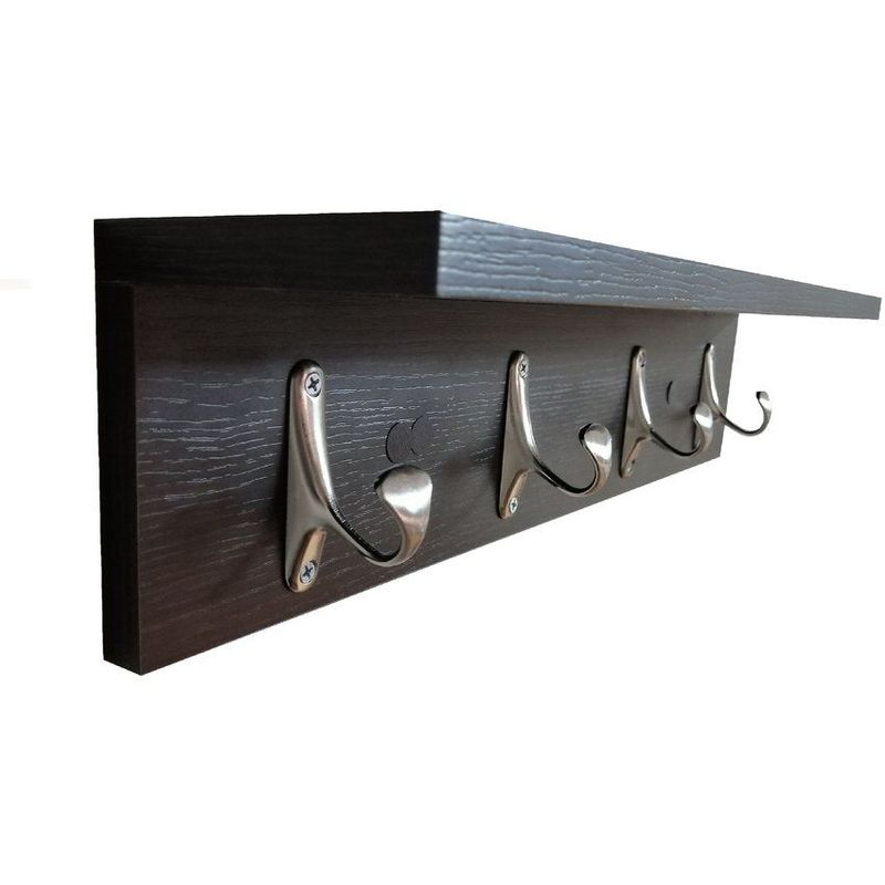 BANZAY - Perchero de Pared con Repisa 4 Ganchos - Wengue