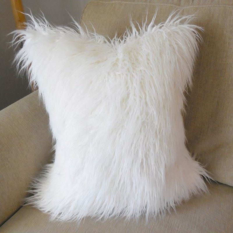 BANZAY - Cojín Peludo Peluche Decorativo Banzay - Blanco