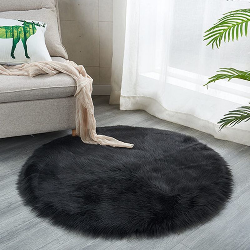 BANZAY - Tapete Antideslizante Peludo 100 cm Redondo - Negro