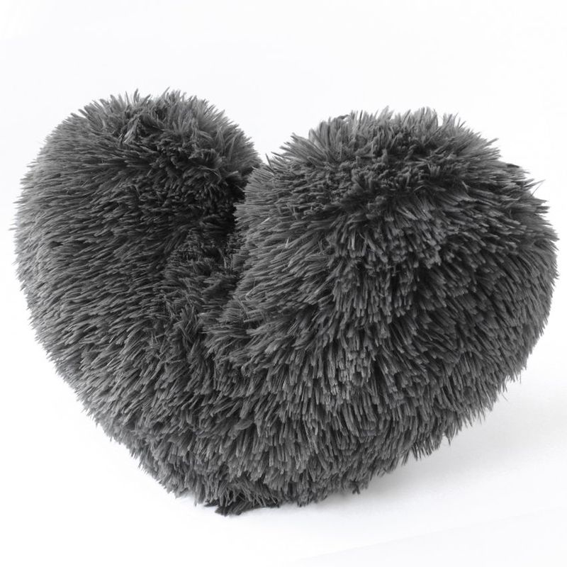 BANZAY - Cojín Decorativo Peludo Corazón - Gris Oscuro