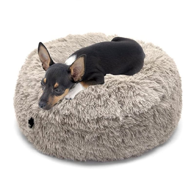 BANZAY - Cama Puff Peluda para Perro o Gato Raza Pequeña - Beige
