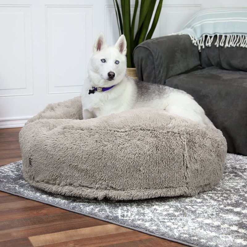 BANZAY - Cama Puff Peluda para Perro Raza Grande XL  - Beige