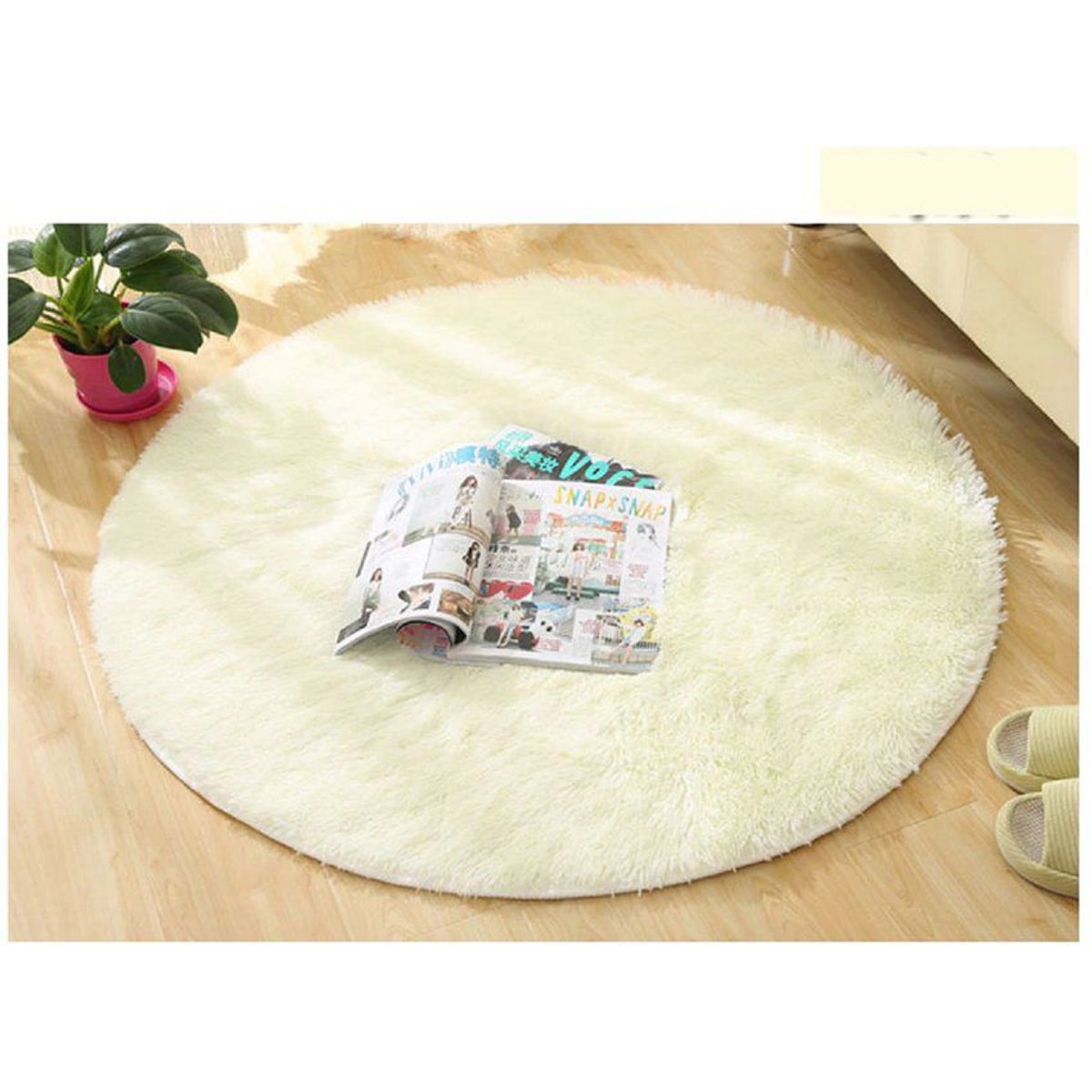 BANZAY - Tapete Peludo Redondo 80 - Marfil