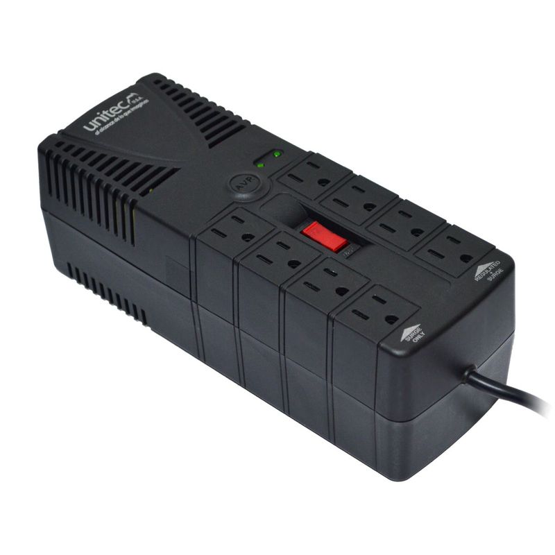 UNITEC - Regulador Automático Voltaje Unitec 1200va, 8 Tomas Protegidas U-1200