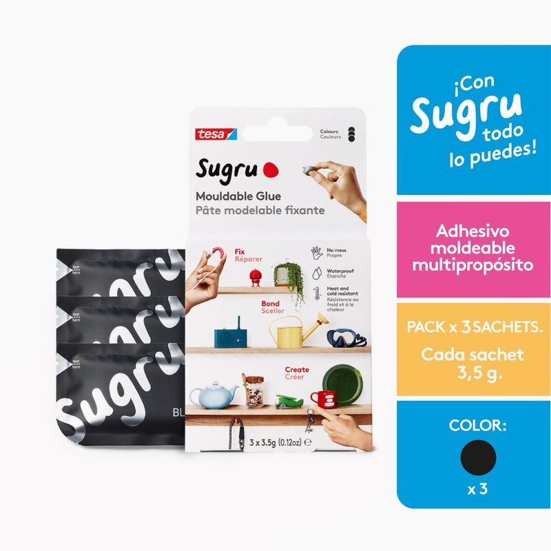 TESA - Plastilina moldeable Sugru Tesa 3 Negro