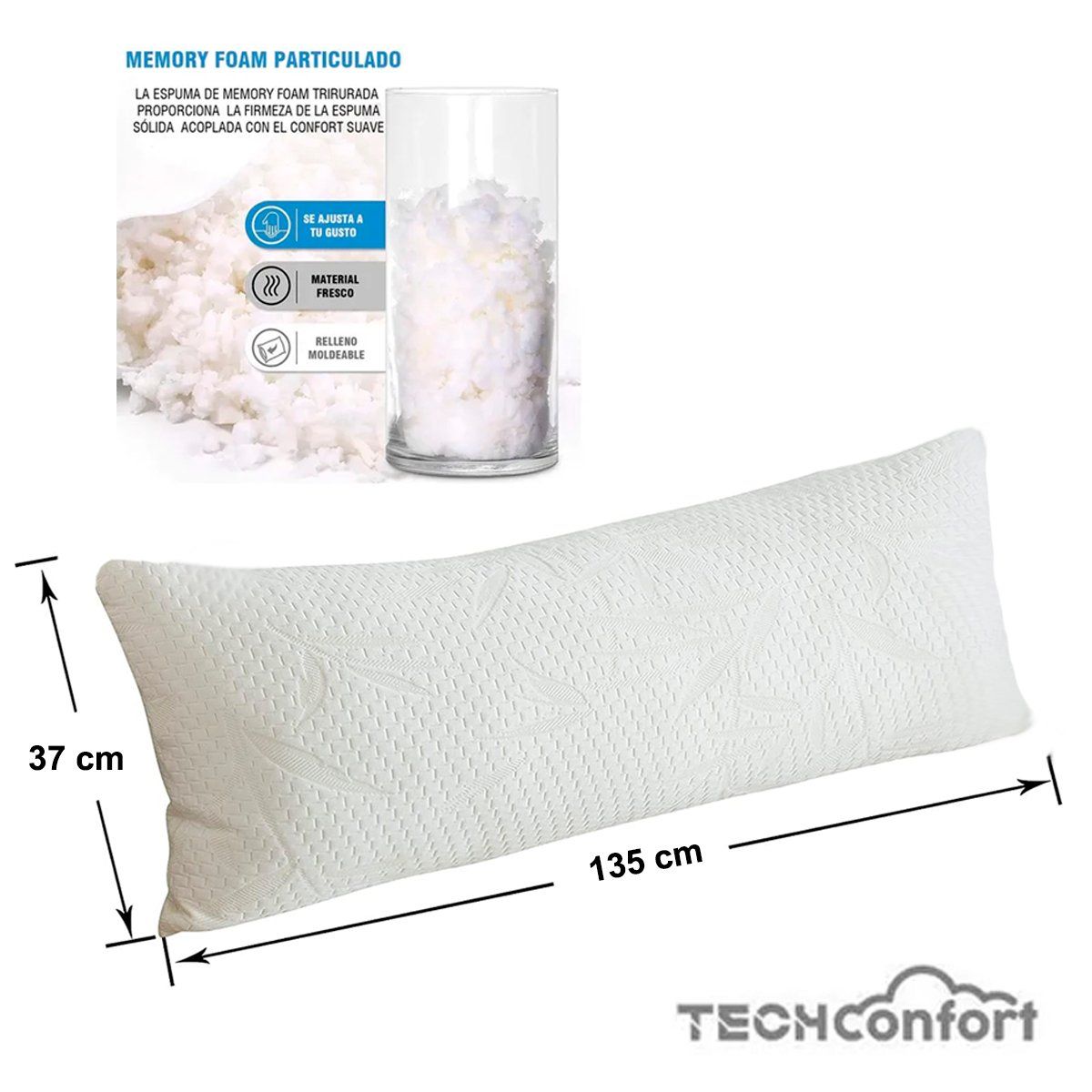 TECHCONFORT - Almohada cuerpo entero en viscoelástica memory particulado body pillow