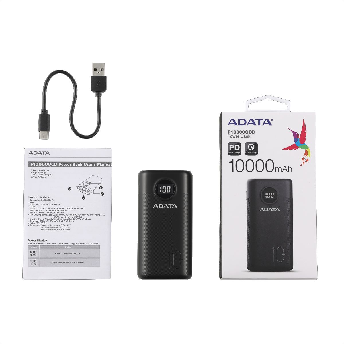 ADATA - Cargador Portátil Compacto Powerbank 10000mah Adata P10000QCD Negro