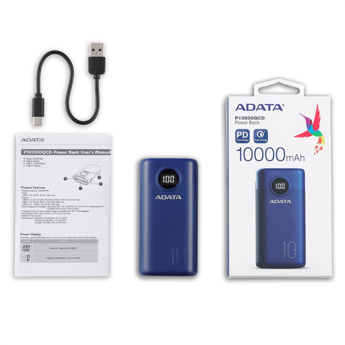 ADATA - Cargador Portátil Compacto Powerbank 10000mah Adata P10000QCD Azul