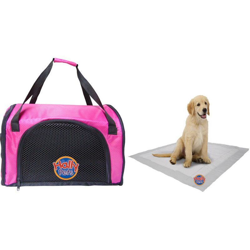 HALLY PET - Morral cargador cabina + 15 und tapetes entrenadores rosado