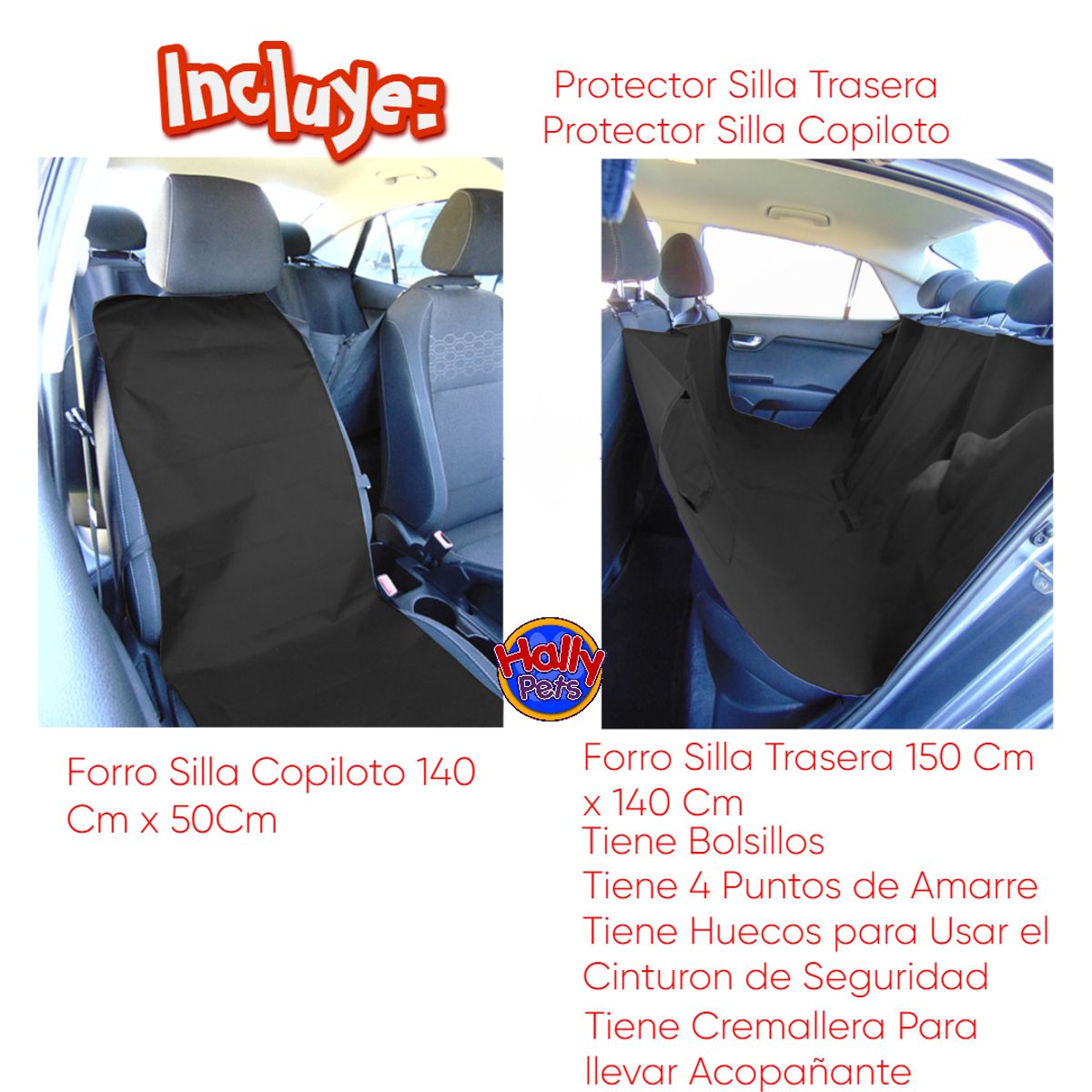 HALLY PET - Forro segunda fila mas silla copiloto negro