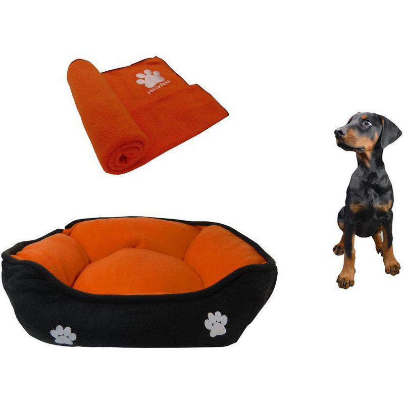 HALLY PET - Cama mediana doble faz + cobija térmica mediana naranja