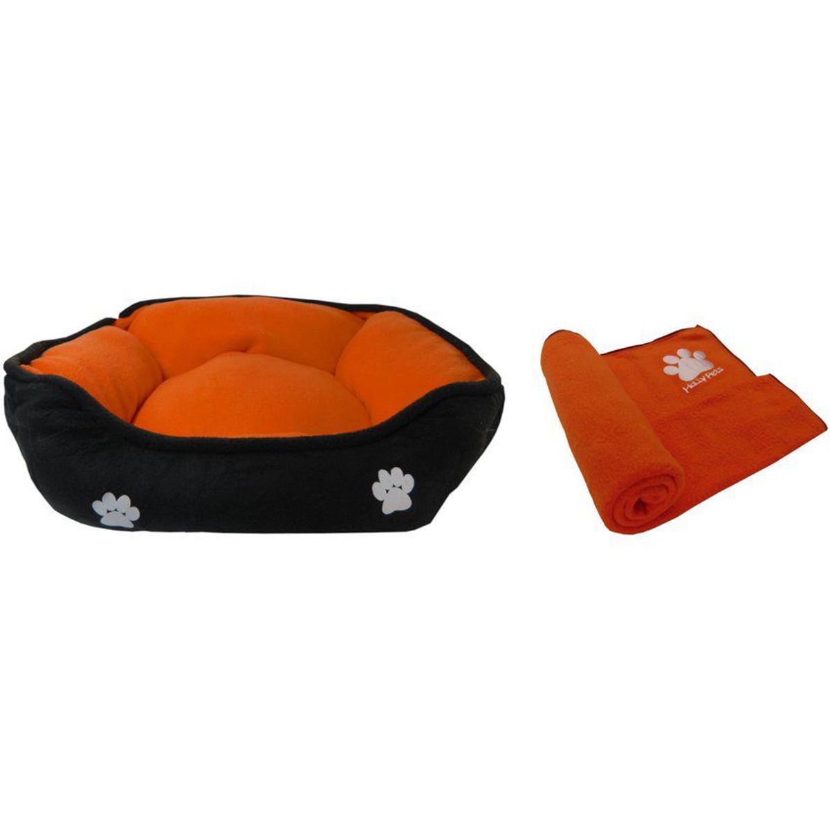 HALLY PET - Cama mediana doble faz + cobija térmica mediana naranja