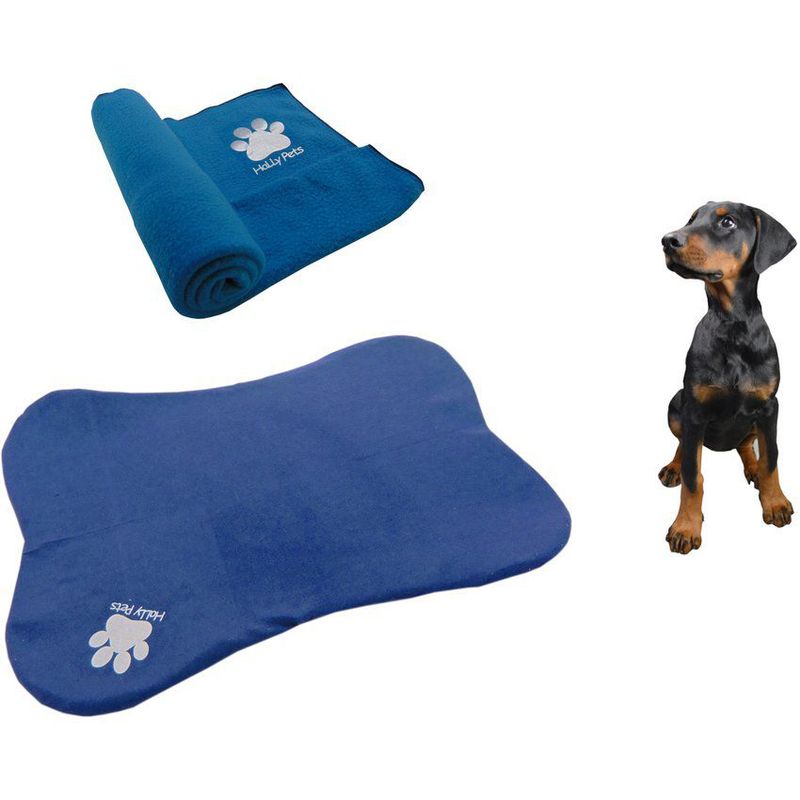 HALLY PET - Cama en forma de hueso + cobija mediana azul claro