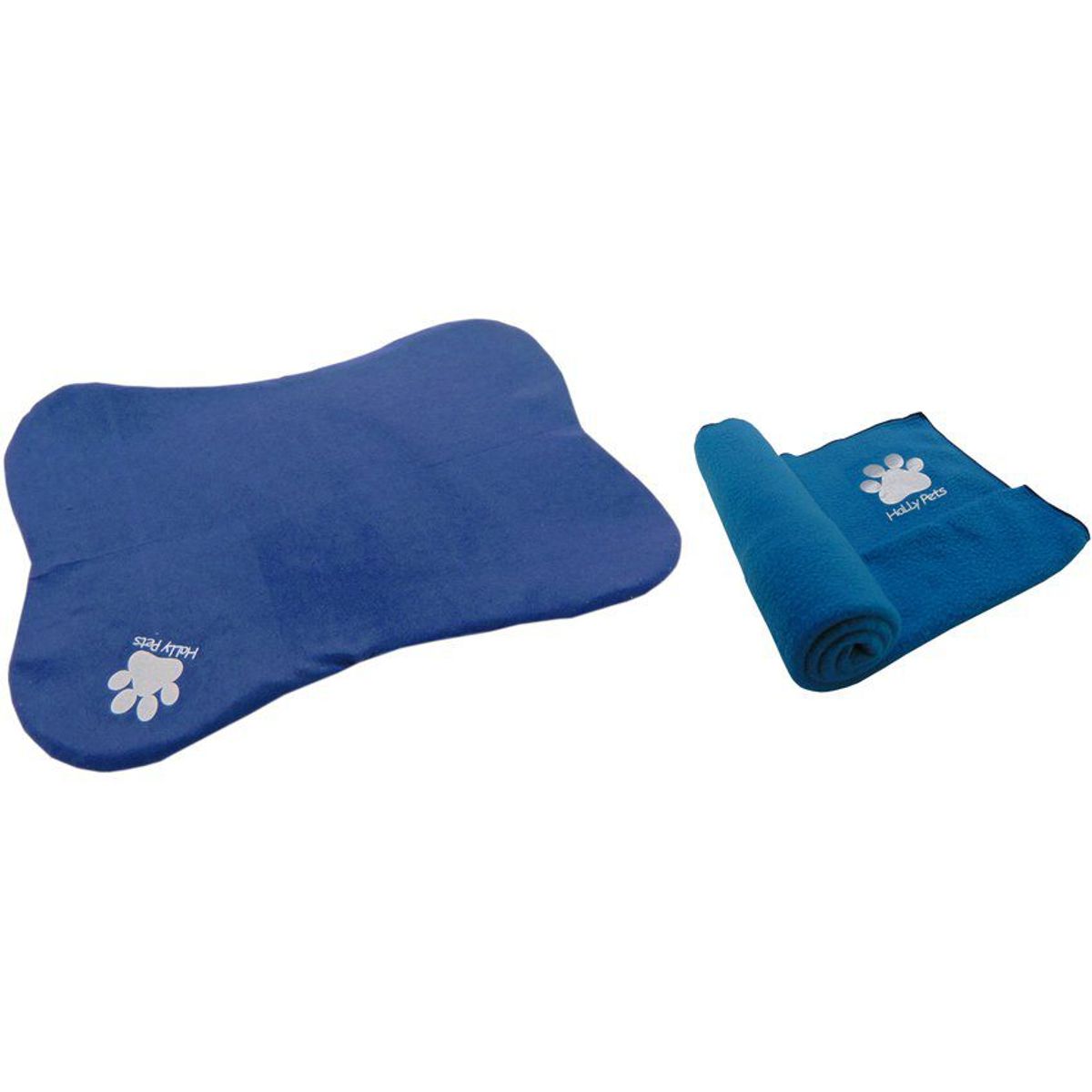 HALLY PET - Cama en forma de hueso + cobija mediana azul claro