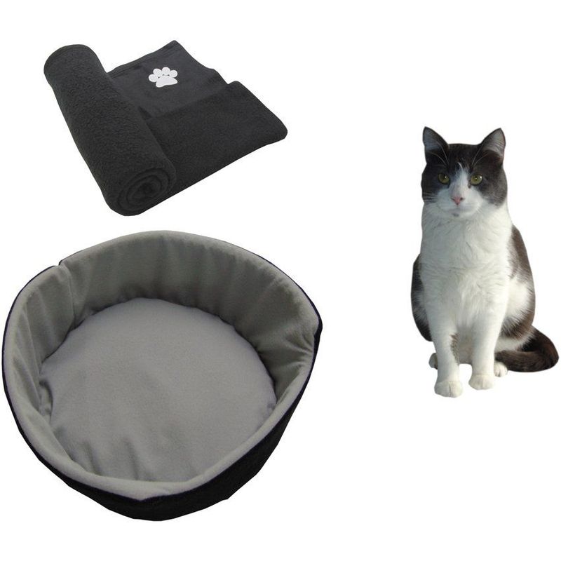 HALLY PET - Cama para gato pequeña + cobija térmica mediana gris