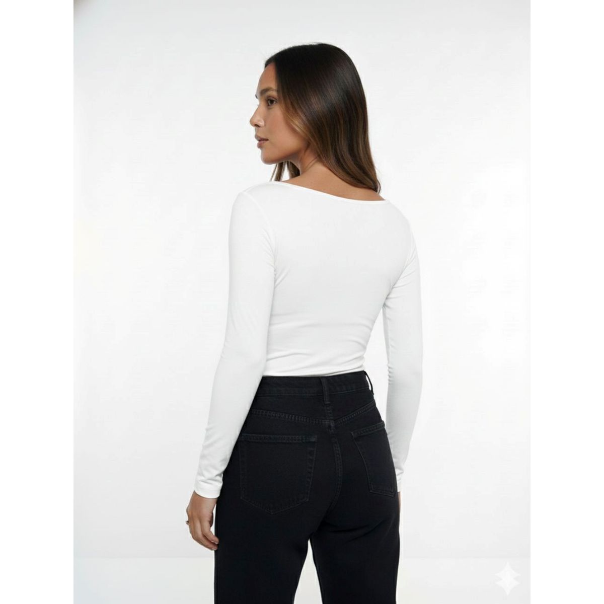 MOLGOA - Body para Mujer Blanco Cuello Redondo Manga Larga - Rebeca Blanco