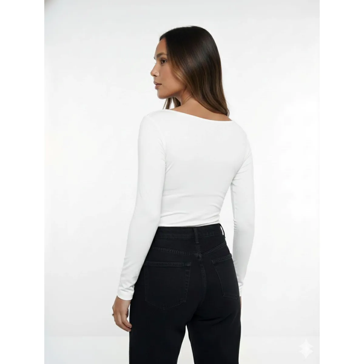 MOLGOA - Body para Mujer Blanco Cuello Redondo Manga Larga - Rebeca Blanco