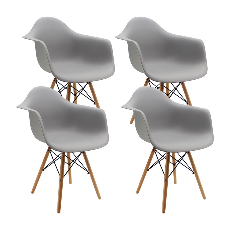 BOXBIT - Kit x4 Sillas DKR Tipo Eames con Brazos Grises