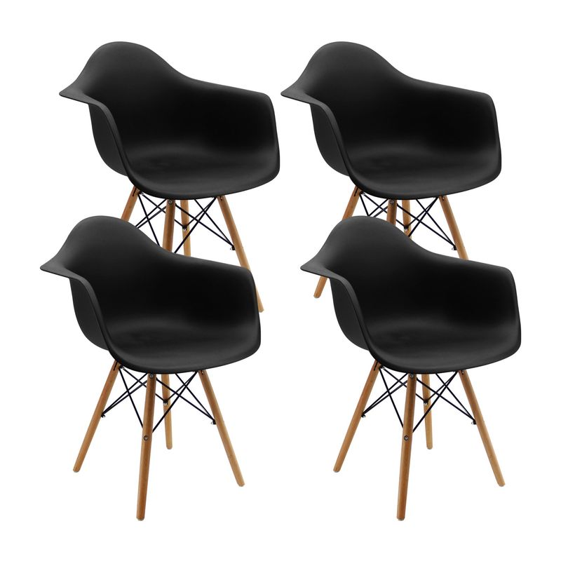 BOXBIT - Kit x4 Sillas DKR Tipo Eames con Brazos Negras