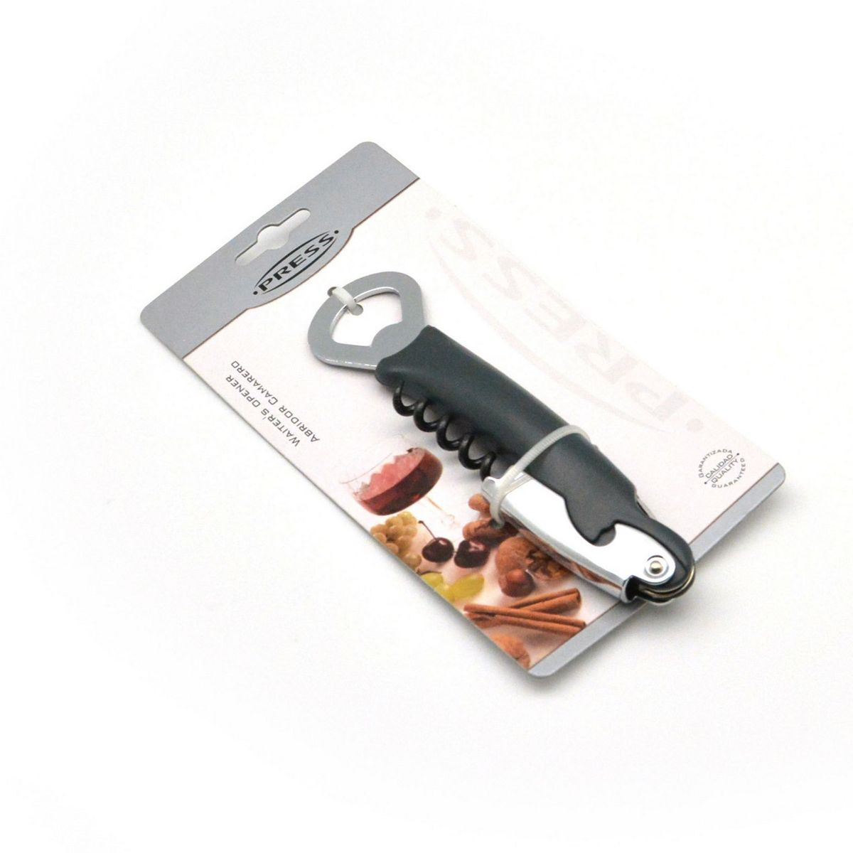 PRESS - Abridor Camarero Destapador Tapas Saca Corchos PRESS 86002 - Gris