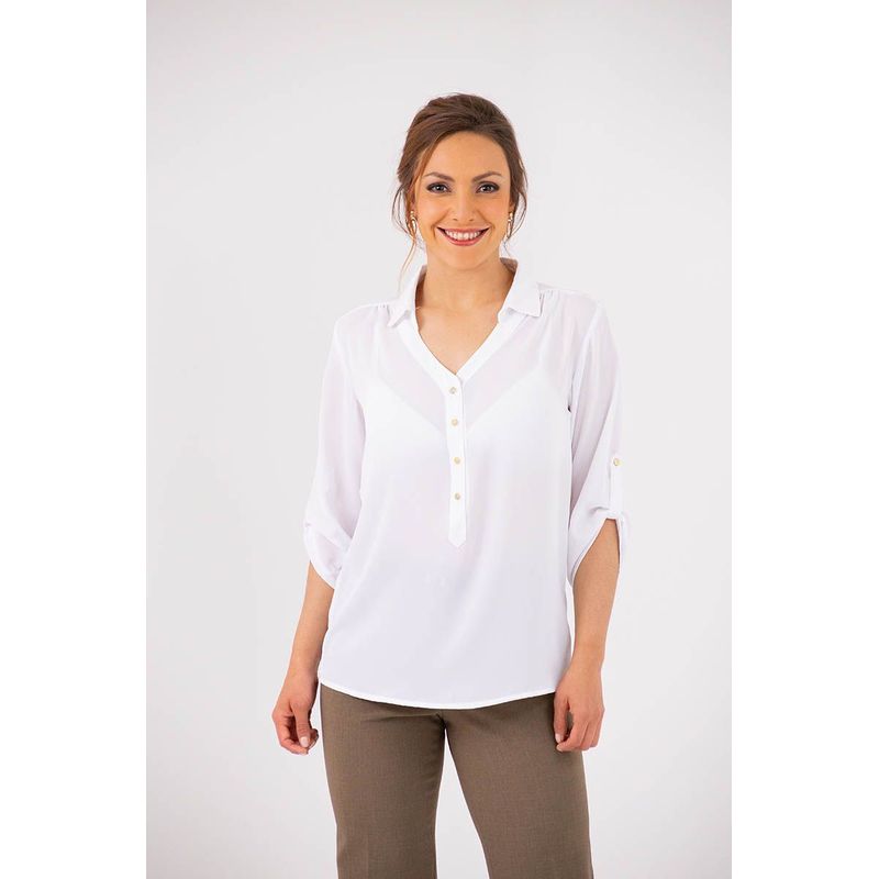 L Y H - Blusa Para Mujer Manga 3/4 Blanco Marca LYH
