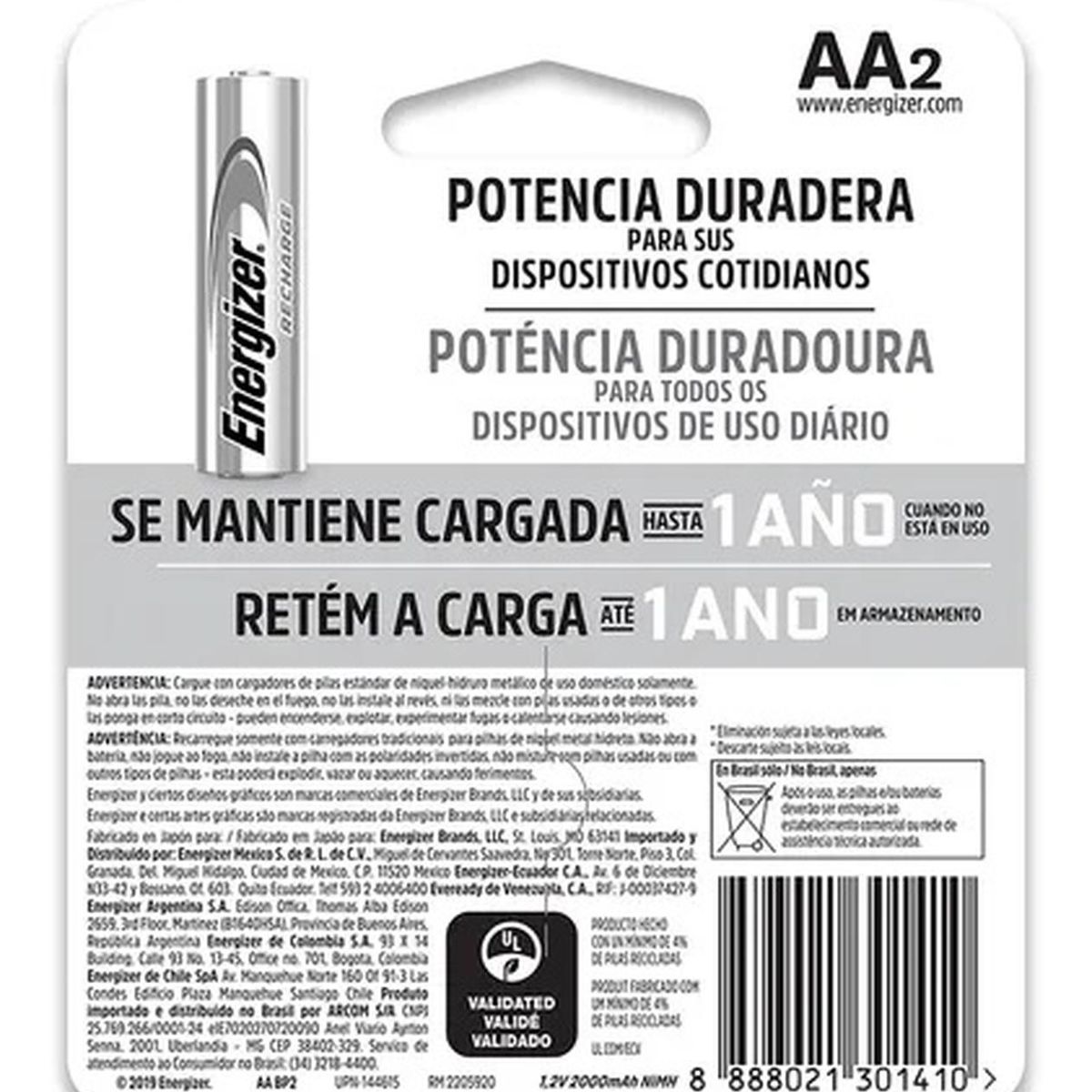 ENERGIZER - Pilas Recargables AA Energizer