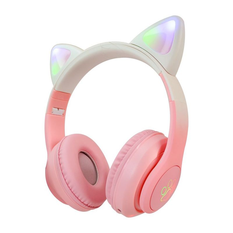 GENERICO - Audifonos Diadema Gato Inalambricos Bluetooth Fm Luces Niña Rosa