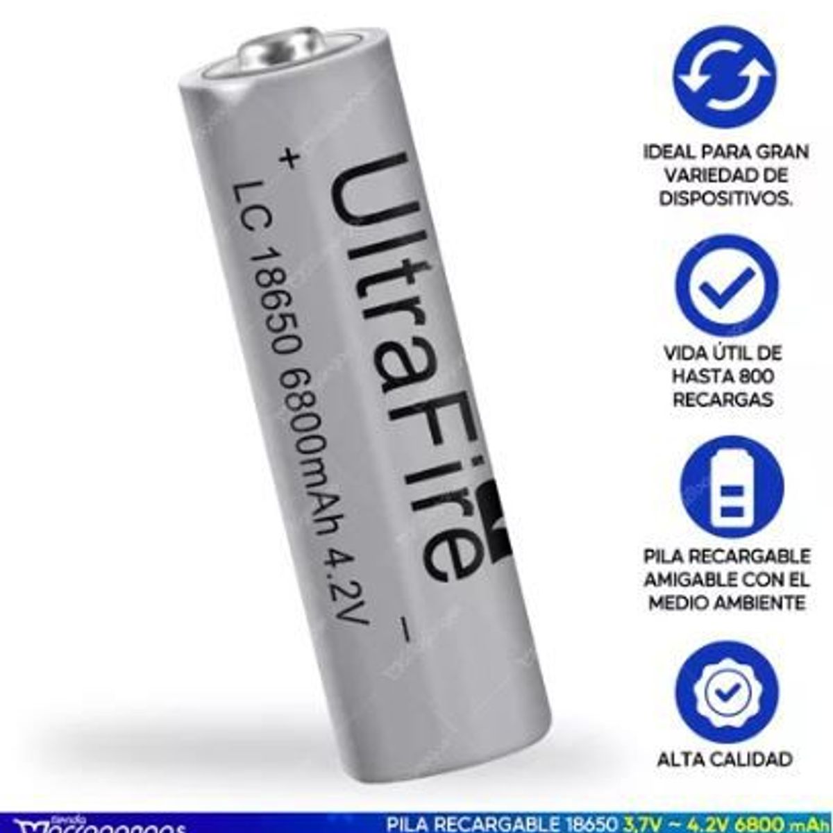 GENERICO - Pila Batería Linterna Litio Ion 18650 Recargable 3.7v