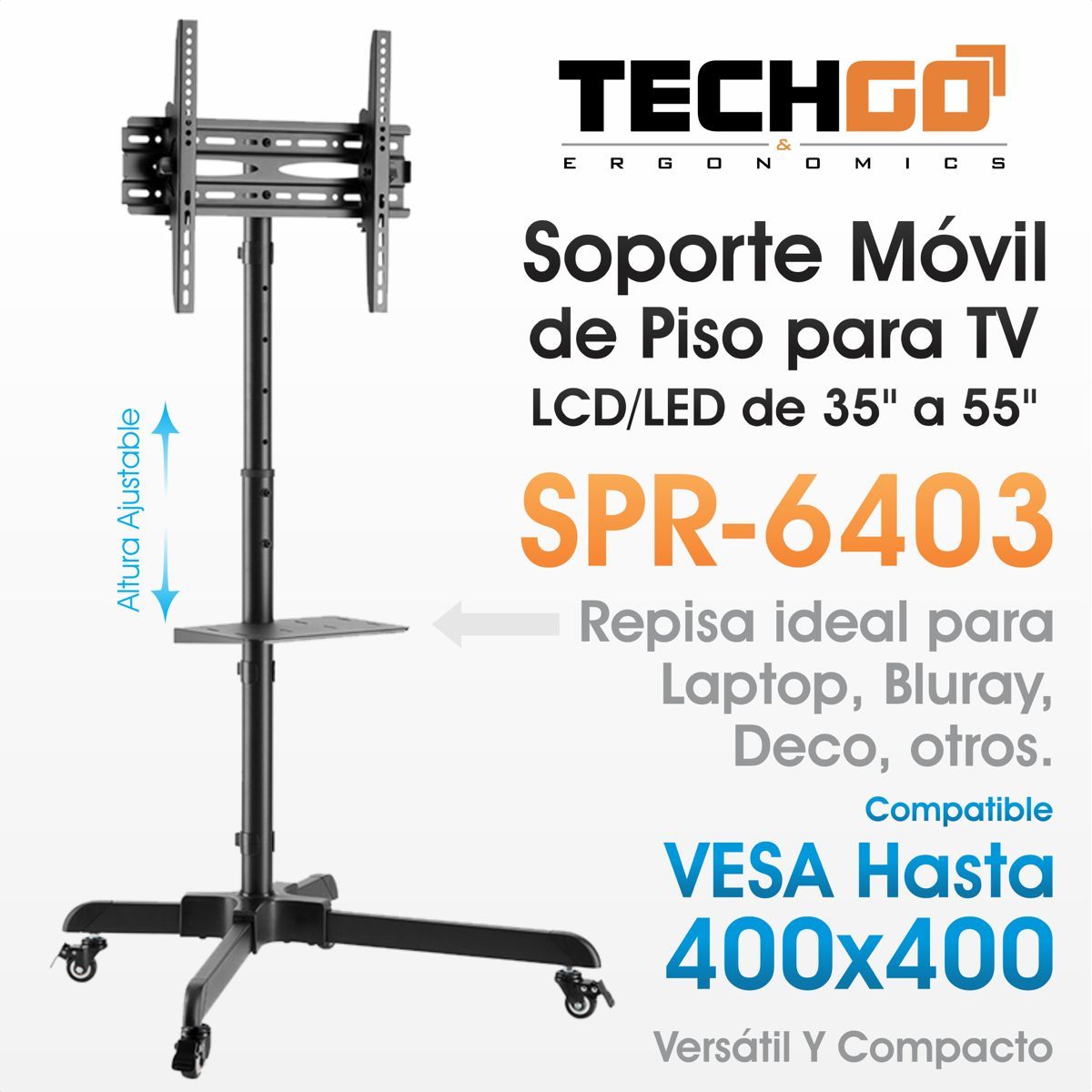 GENERICO - Soporte TV Móvil con Ruedas 32” a 55”  Max 35kg Techgo SPR-6403