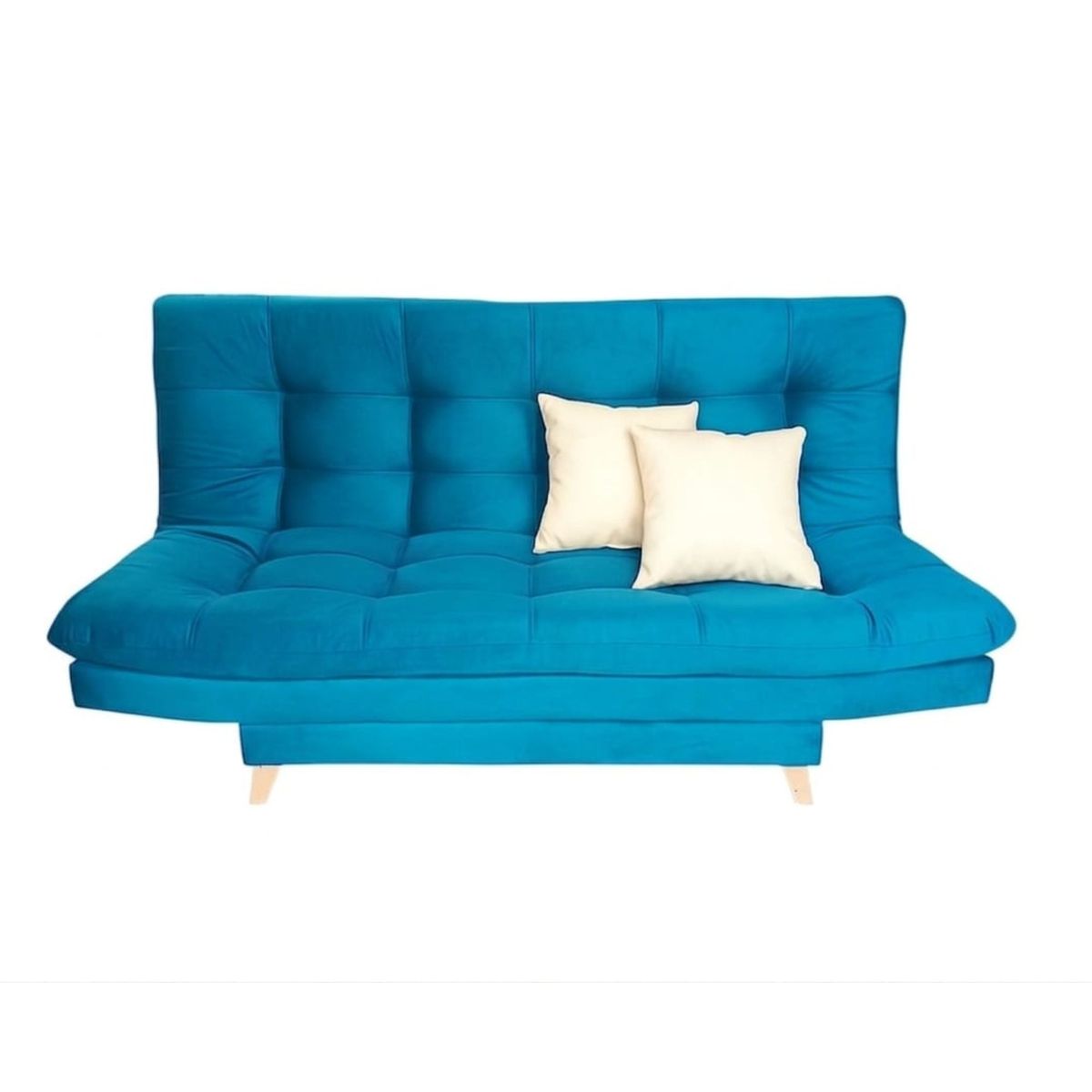 ACQUA MUEBLERIA - Sofá Cama 3 Puestos Tela Turquesa + 2 Cojines Decorativos