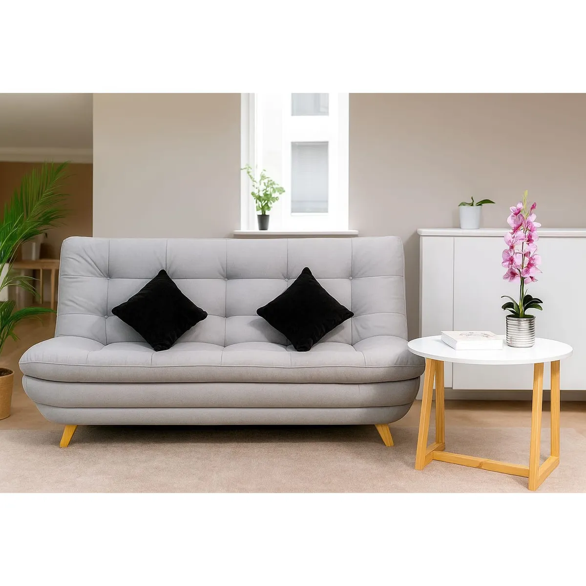 ACQUA MUEBLERIA - Sofa cama Maison Moderno Gris Plata + 2 Cojines Decorativos