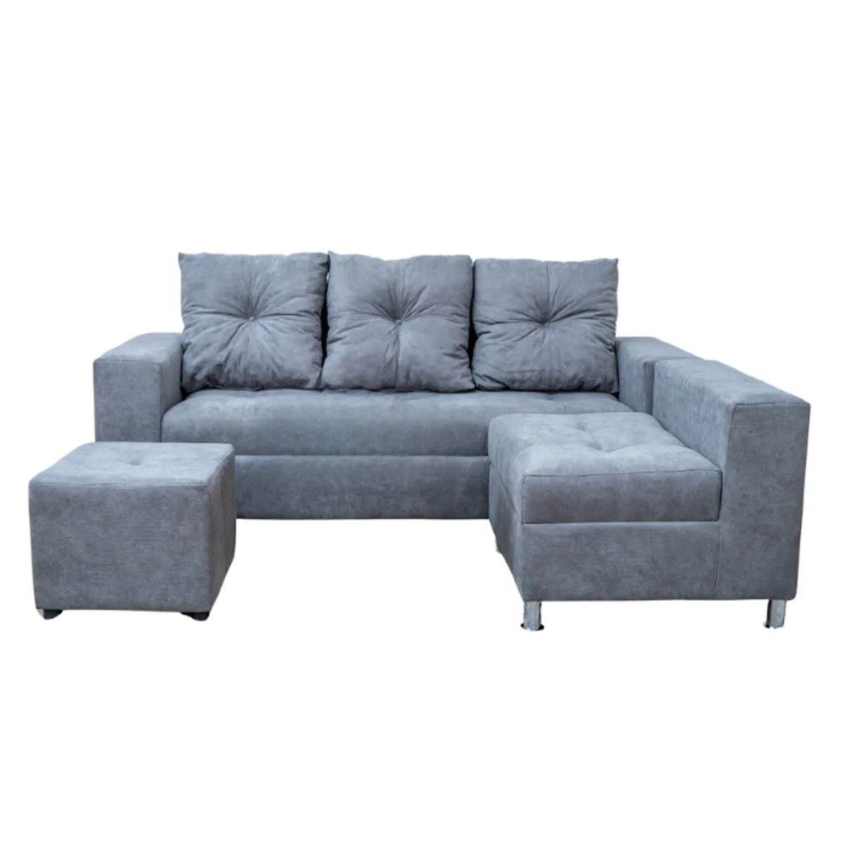 ACQUA MUEBLERIA - Juego De Sala L Napoles Gris + Cojines + Puff