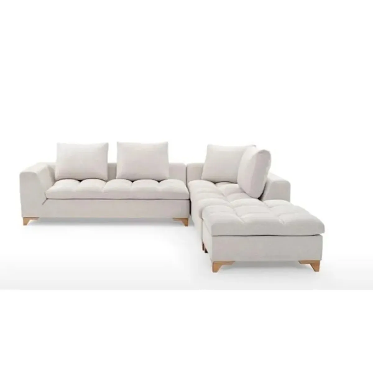 GENERICO - Juego de Sala en L París Blanco + Cojines + Puff