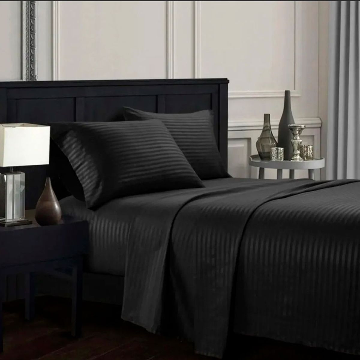 ZHOPI CO - Juego Sabanas Cama Doble Unicolor Negro de Lujo