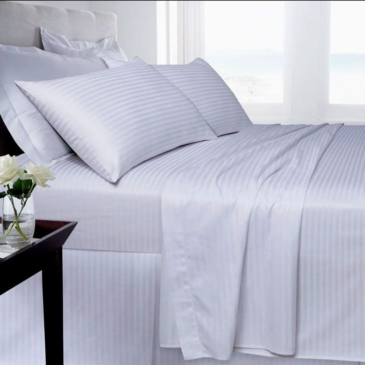 ZHOPI CO - Juego Sabanas Cama QUEEN Blanco Unicolor de Lujo