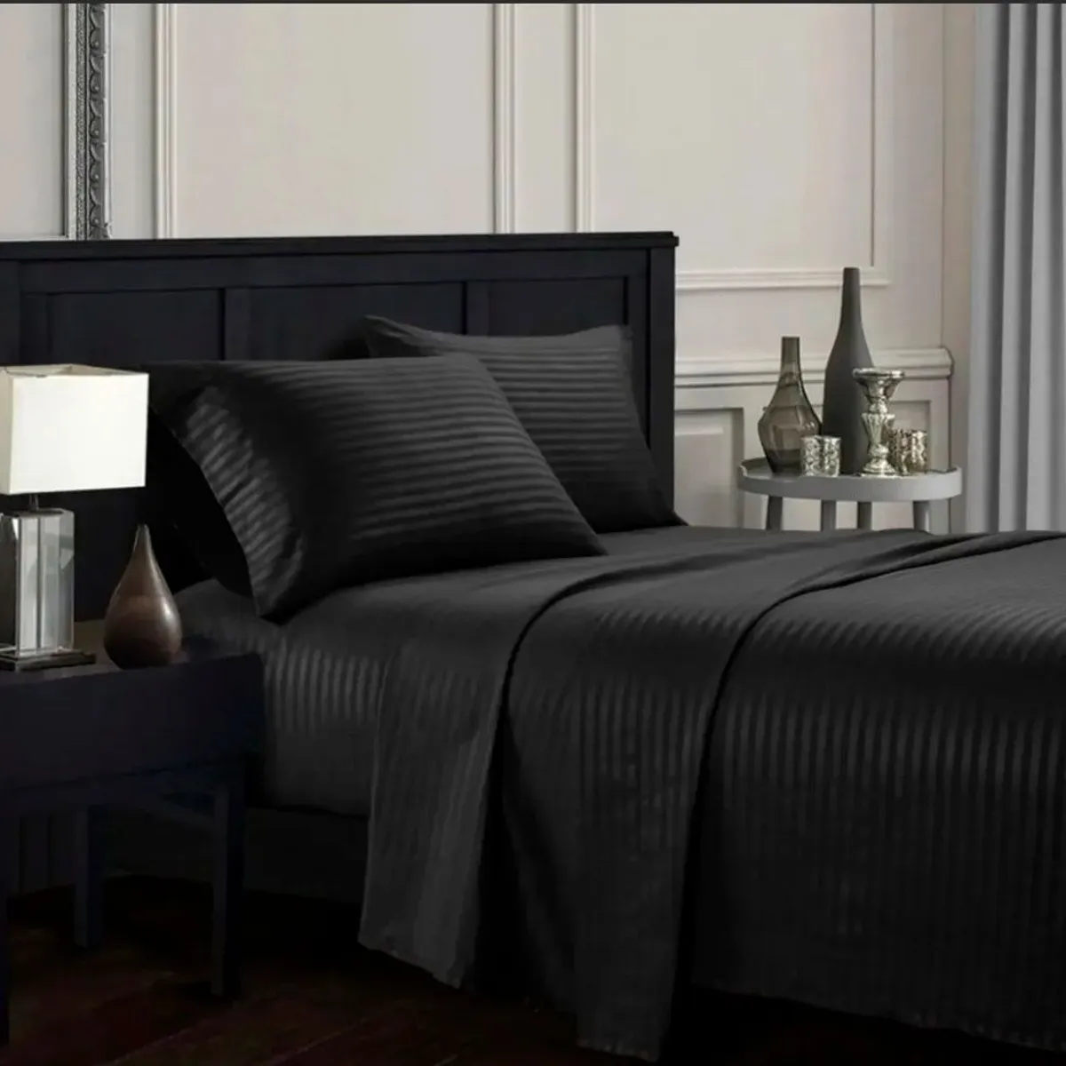 ZHOPI CO - Juego Sabanas Cama QUEEN Unicolor Negro de Lujo