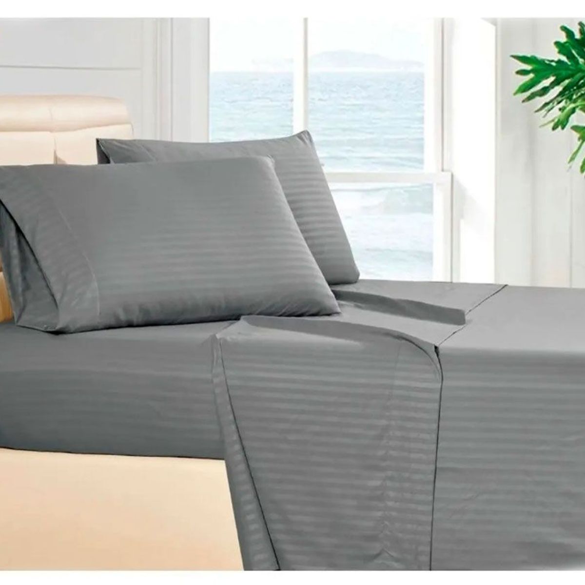 ZHOPI CO - Juego Sabanas Cama QUEEN Unicolor Gris de Lujo