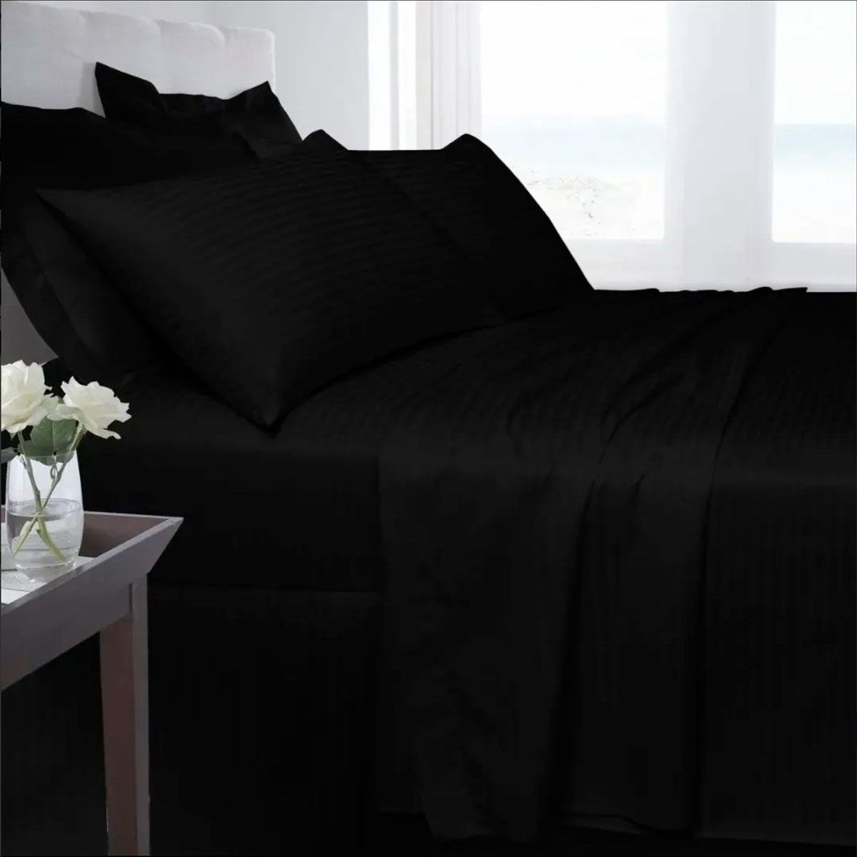 ZHOPI CO - Juego Sabanas Cama KING Unicolor Negro de Lujo