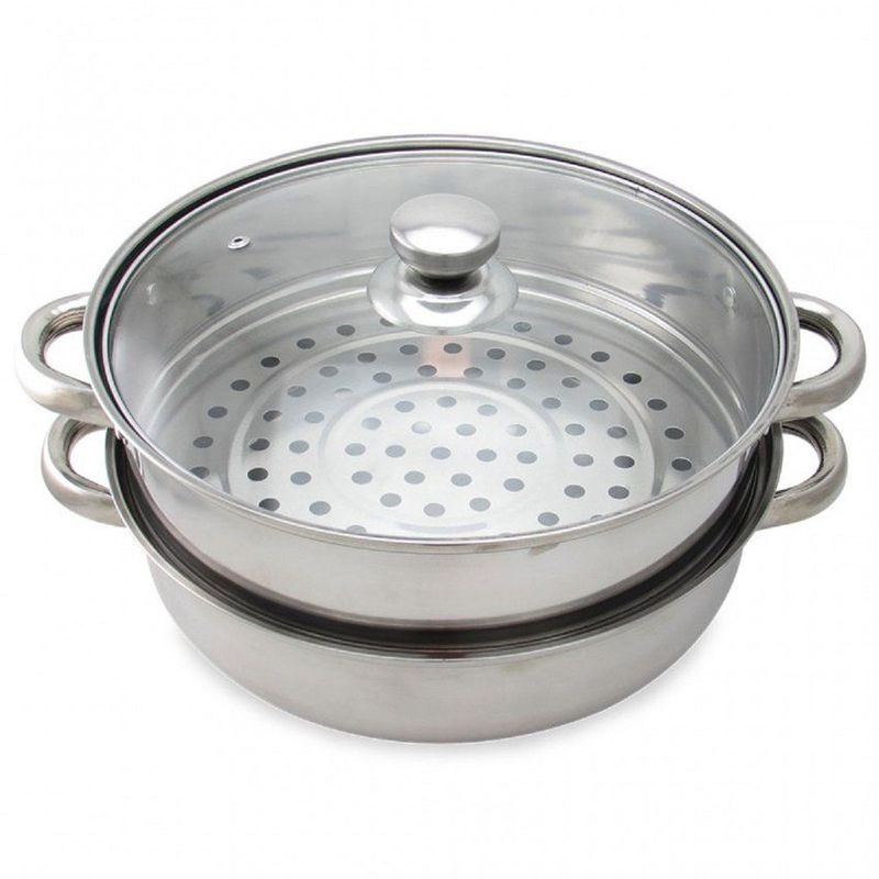 GENERICO - Olla Y Vaporera En Acero Quirúrgico Inoxidable Plateada