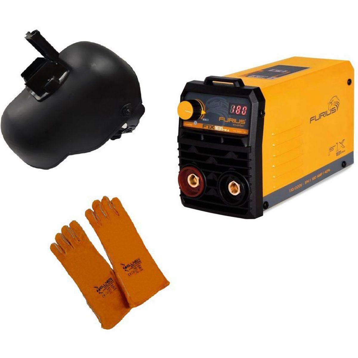 FURIUS - Soldador inversor 180a 110/220 furius mini fix 181 + careta y guantes