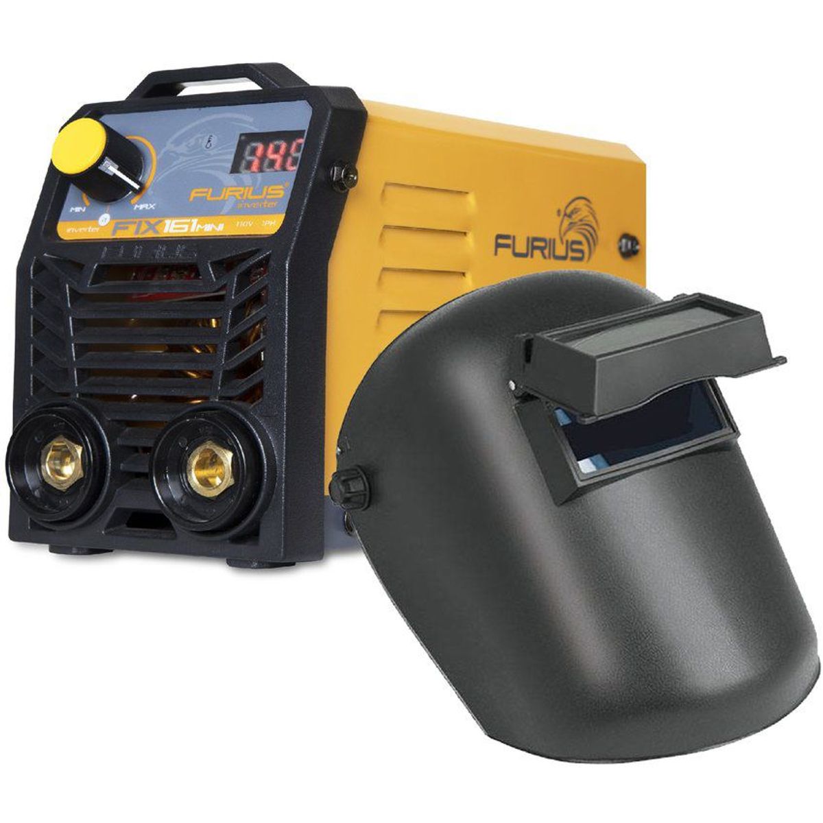 FURIUS - Soldador inversor 140a dc 110v  careta análoga furius mini fix 161m