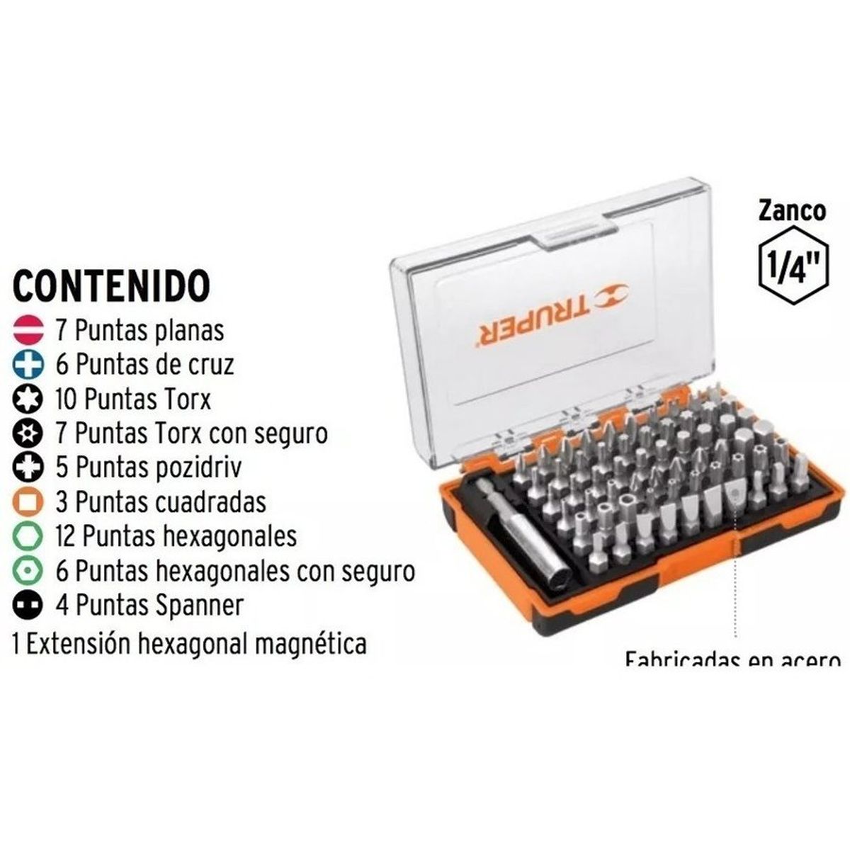 TRUPER - Juego de puntas p/atornillar 61pz truper 10758