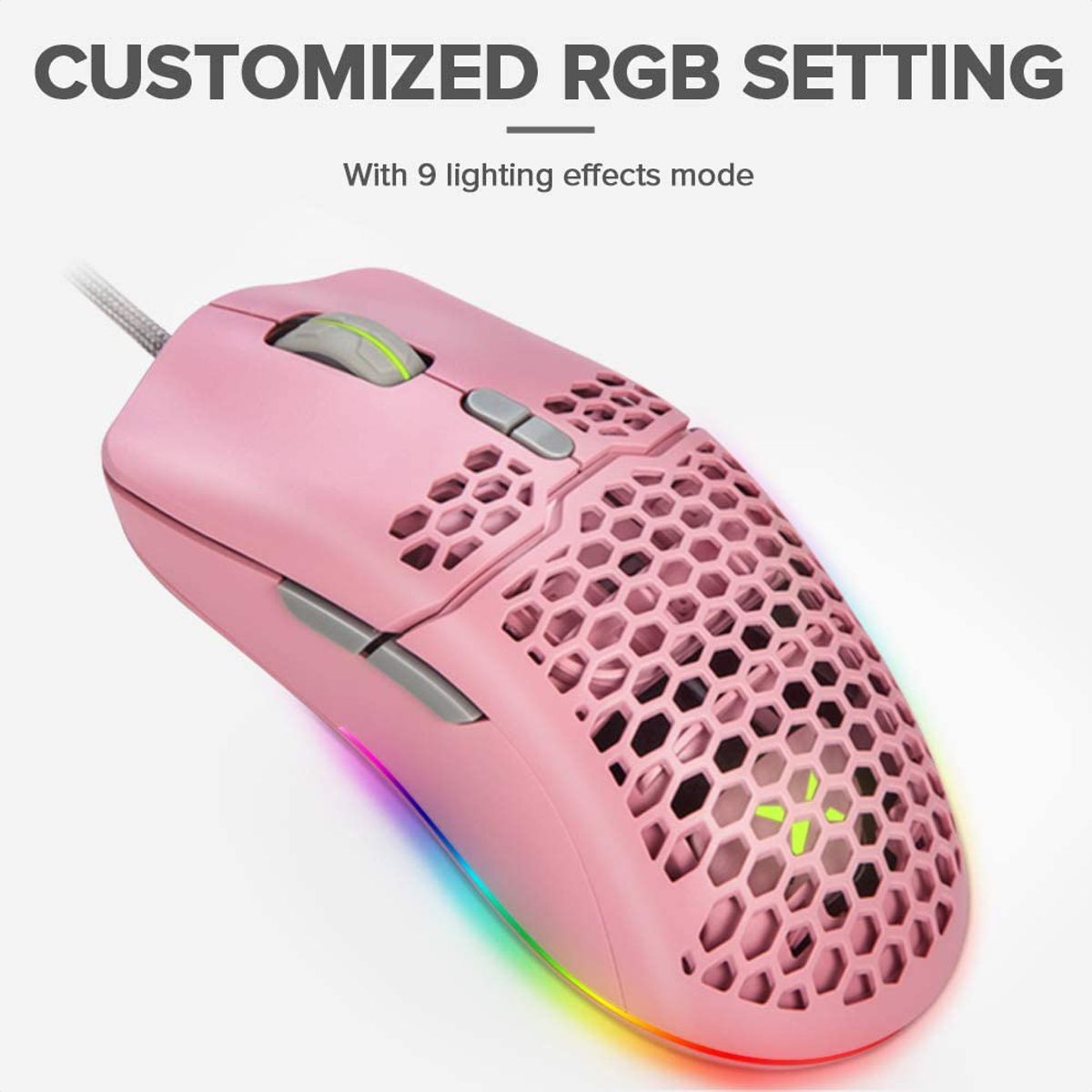 DELUX - Mouse Gamer Delux M700A Honeycomb RGB, 7 Botones, 7200 dpi Rosado