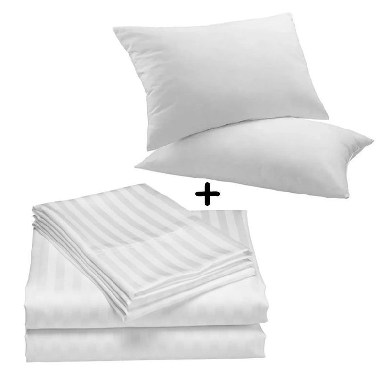 ZHOPI CO - Juego Sabanas Cama DOBLE Blanco de Lujo Mas 2 Almohadas Siliconadas