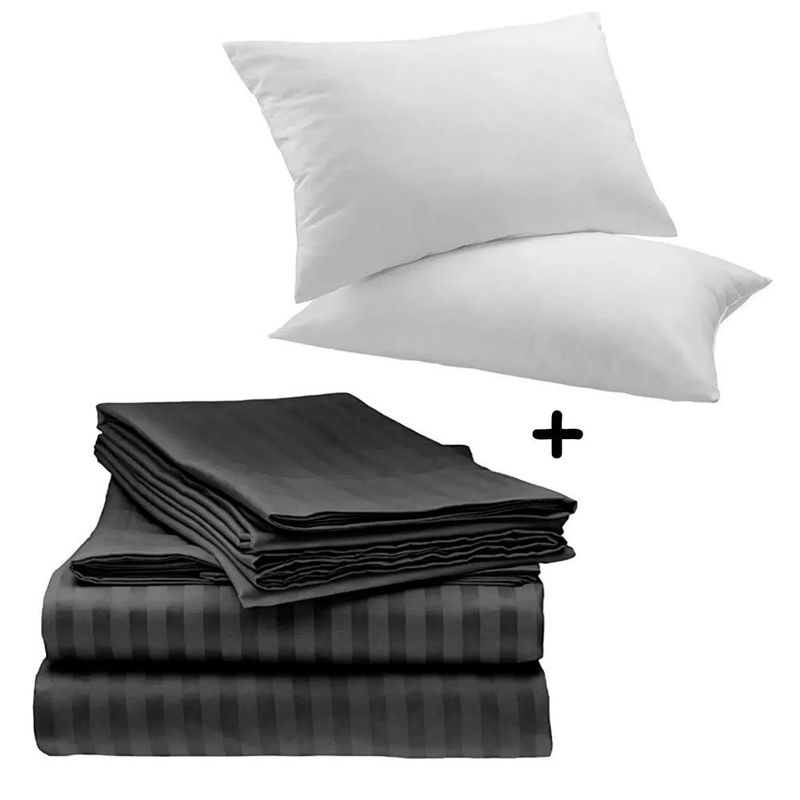 ZHOPI CO - Juego Sabanas Cama DOBLE Negro de Lujo Mas 2 Almohadas Siliconadas
