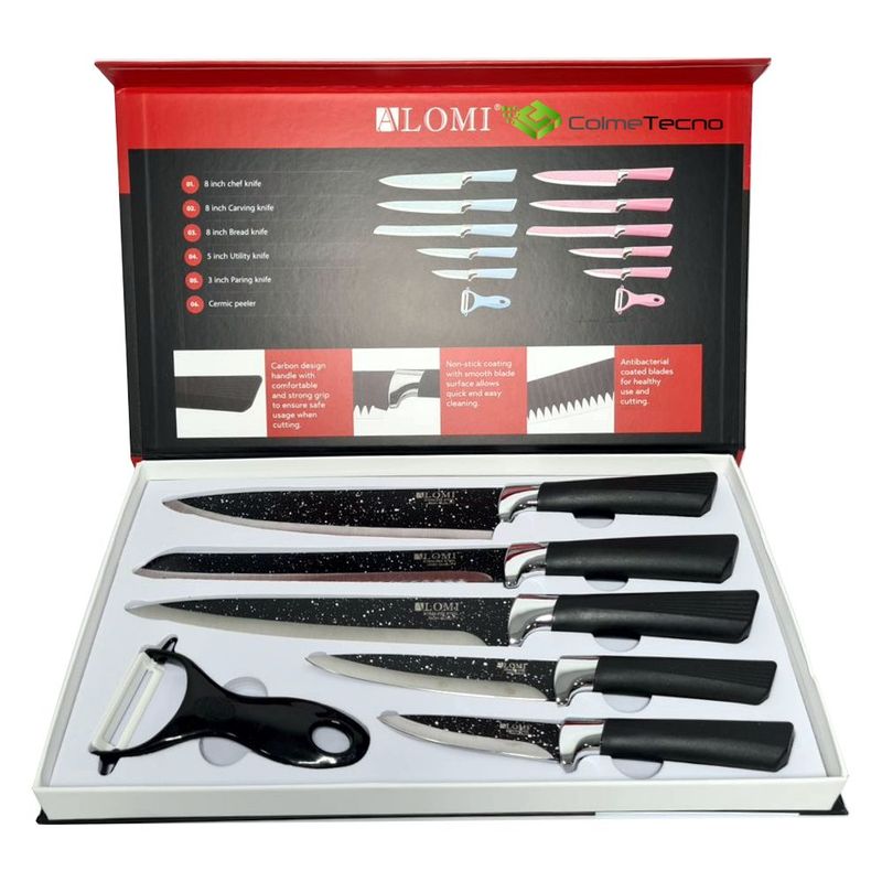 GENERICO - Set De Cuchillos De Cocina Acero Inoxidable Chef 6 Pcs ALOMI