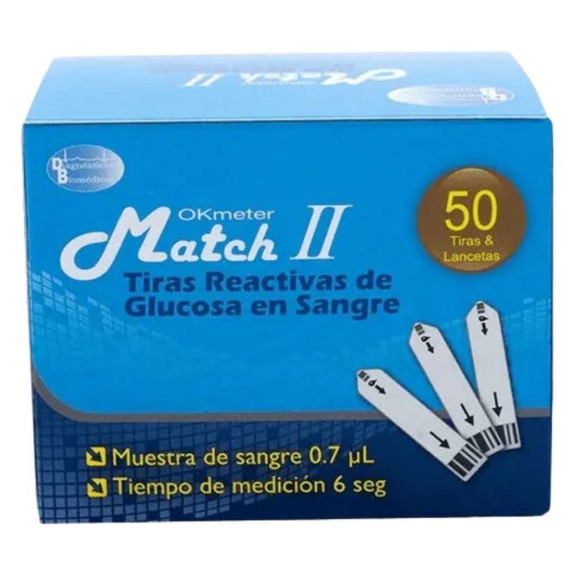 GENERICO - Tirillas para glucometro Match II caja x 50 + tirillas glucometria