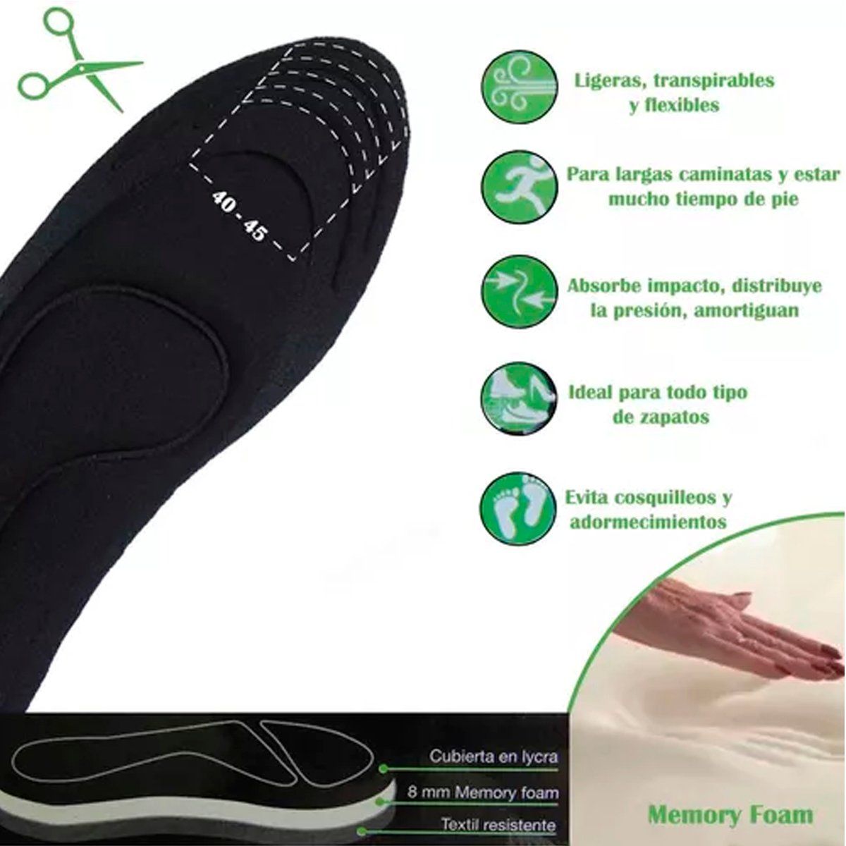 TECHCONFORT - Plantillas en viscoelástica Memory talla ajustable 40-45