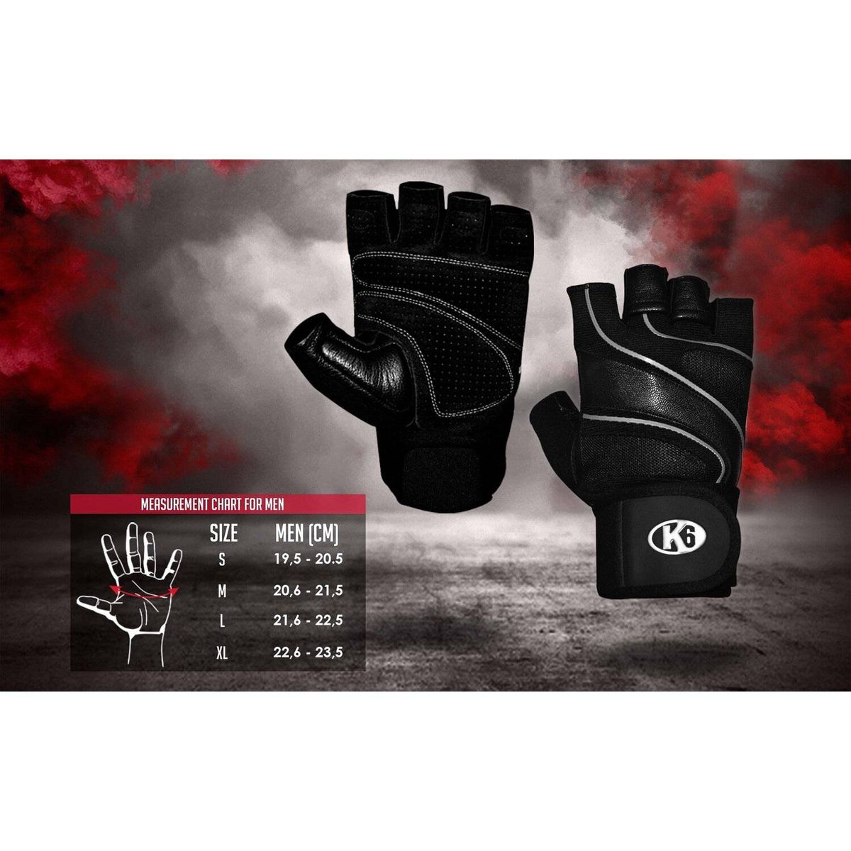 K6 - Guantes Para Gimnasio Force Negro Talla S