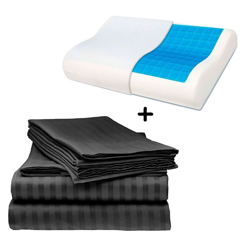 ZHOPI CO - Juego Sabanas King Unicolor Negro Mas 1 Almohada Ortopédica Gel.